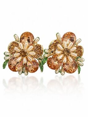 Zara Gold-Tone Peach and Pearl Floral Crystal Earrings